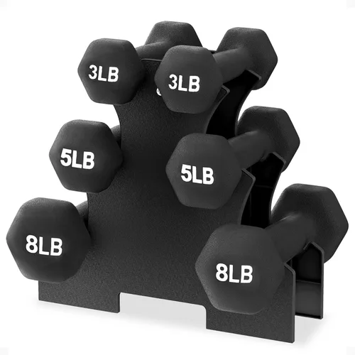 Vista 12 de BalanceFrom Neoprene Coated Iron Dumbbell Hex Weights Set with Stand – Color-Coded or Black Options with Non-Slip Grip for Strength Training