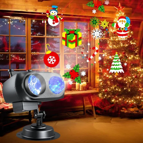 Vista 9 de Proyector de luces de Navidad para exteriores, proyector de luz navideña 2 en 1 HD con control remoto y temporizador, IP65 impermeable, 10