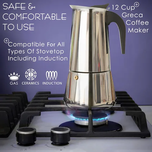 Vista 7 de Mixpresso Olla de café expreso Greca de 12 tazas, 20.3 fl oz/20 onzas, olla moka con diseño de percolador de café, cafetera de acero inoxidable