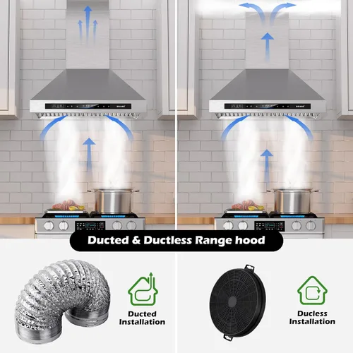 Vista 4 de Campana extractora de pared de 30 pulgadas, 900 CFM, campana de cocina con control por voz/gestos/tacto, campana extractora de acero inoxidable