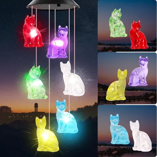 Vista 11 de Campanillas de viento solares de colibrí, luces solares que cambian de color, luces solares LED impermeables para exteriores, luces solares