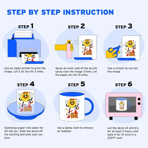 Vista 6 de Papel para calcomanías de agua a chorro de tinta Printers Jack 20 hojas tamaño A4, papel de transferencia de agua de alta calidad, calcomanías