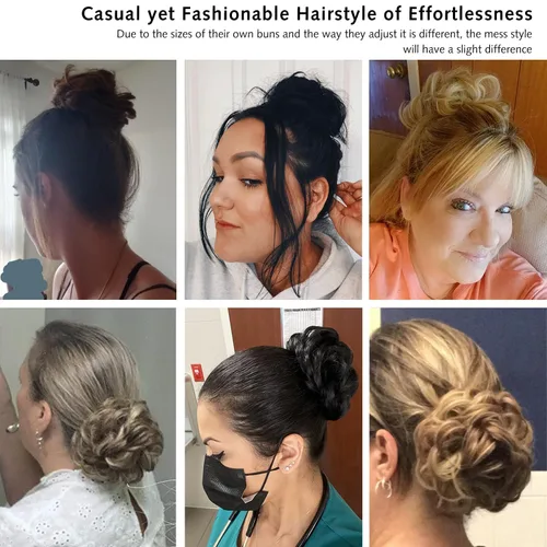 Vista 7 de Rose bud Extensiones de Cabello para Mujer en Forma de Moño Desordenado, Banda Elástica para Updo, Cabello Rizado y Desordenado, Scrunchie