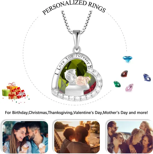 Vista 4 de Collar para padre e hija, regalos de cumpleaños de parte de la hija, collar de plata de ley 925, collar con piedra natal de corazón de amor