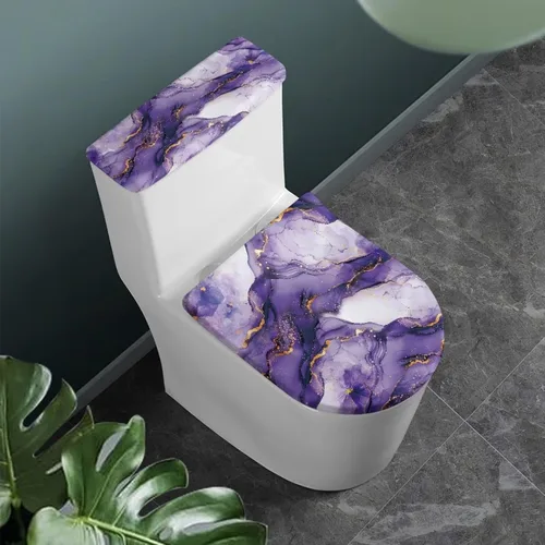 Vista 2 de Puprle - Funda para tapa de inodoro de mármol blanco, resistente a salpicaduras, con borde elástico, fundas suaves para inodoro de baño, se adapta a