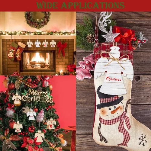 Vista 7 de 72 piezas de recortados de ángel de Navidad en madera sin terminar, adornos en forma de ángel de madera, rebanadas en blanco de madera, decoraciones