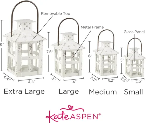 Vista 8 de Kate Aspen Decoración Rústica de Granja Blanca Portavelas Farol (12.7 cm), Decoración de Boda, Centro de Mesa, Decoración del Hogar, Decoración
