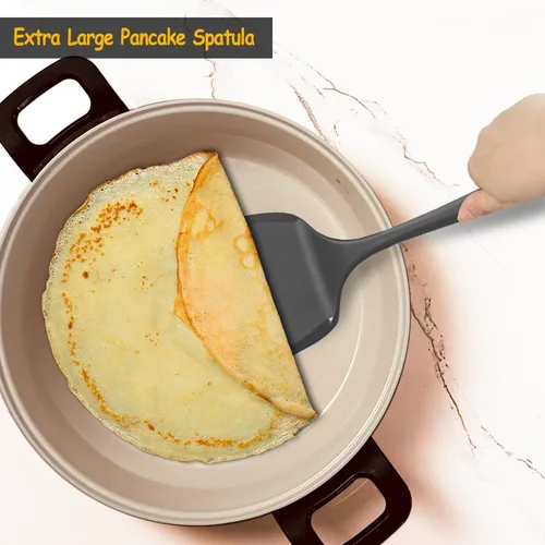 Vista 7 de Espátula volteadora de silicona para panqueques con mango alargado y diseño sin costuras, espátulas de cocina resistentes al calor para utensilios