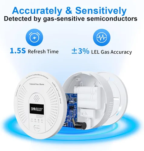 Vista 3 de Detector de Alarma de Gas Natural a Prueba de Explosiones - Alerta Ultra Sensible de Fuga de Gas CH4/Propano con Sirena de 85dB y Luz