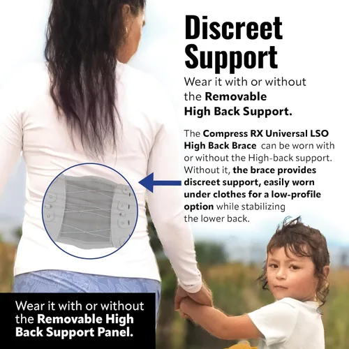 Vista 3 de CompressRx - Soporte universal de espalda alta LSO para mujeres y hombres, cinturón de apoyo lumbar ajustable 2 en 1, diseño transpirable, soporte