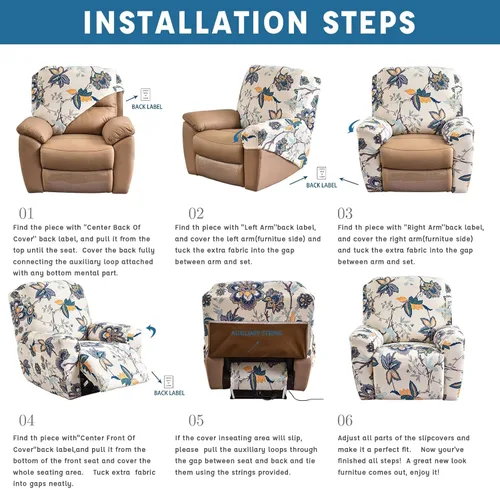 Vista 6 de Eco-Ancheng Fundas para sillas reclinables, 4 piezas, fundas reclinables para silla reclinable, fundas elásticas para silla reclinable de 1 asiento