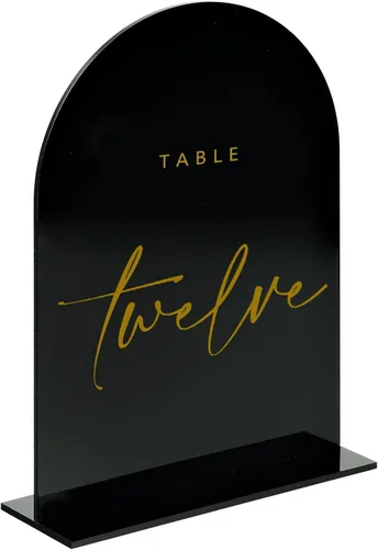 Vista 8 de Letrero acrílico negro de arco de 4x6 pulgadas con soporte Juego de 10 letreros acrílicos arqueados en blanco con base para números de mesa