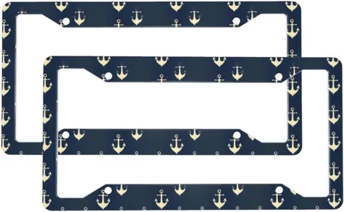 2 Pcs Car License Plate Frames for Women Men - Vintage Anchor Print Solid Aluminum License Plate Cover for Car Accessories for Women Men with Screws