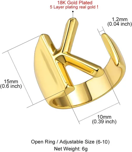 Vista 7 de KeyStyle Bold Initial Letter Ring Adjustable, GoldChic Jewelry Women Gold Statement Rings Personalised Engraved Womens Open Signet Ring for Party