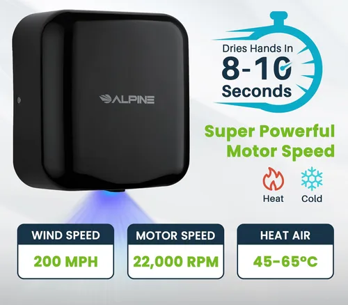 Vista 2 de Alpine Secadores de manos automáticos para baños, secador de manos eléctrico de acero inoxidable comercial de alta velocidad de 110-120V, opciones