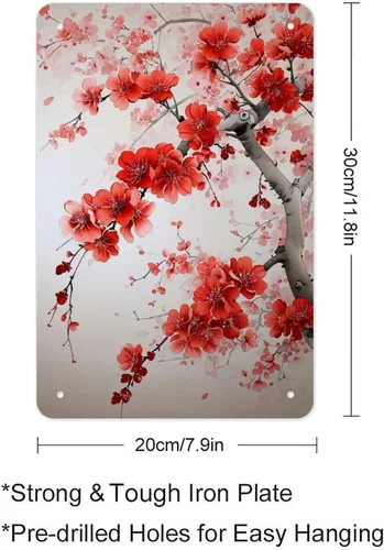 Vista 2 de Abstract Cherry Blossom Pattern Creative Metal Tin Sign Wall Decor Retro Sign for Home Living Room Bedroom Coffee Wall Decor Halloween Christmas