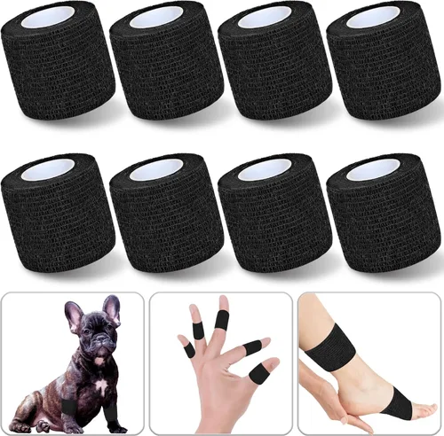 Vista 12 de Paquete de 8 cintas adhesivas autoadhesivas de 1 x 5 yardas para atletismo, muñeca, tobillo, rodillas, mascotas (negro)