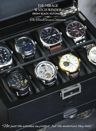 Vista 6 de Caja de bobinadora de reloj para relojes automáticos con 8 ranuras para almacenamiento de relojes y luces LED - The Mirage Luxury Watches Winder