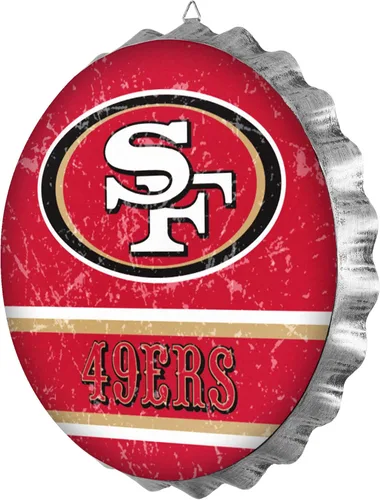 Vista 2 de NFL Team Logo Distressed Metal Hanging Wall Bottle Cap Sign