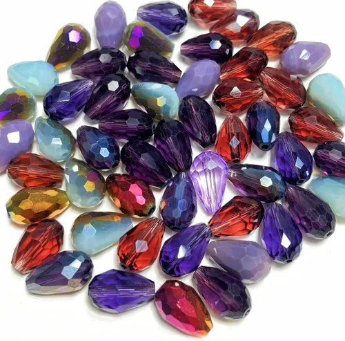 Vista 11 de 200 piezas Cuentas de cristal con forma de lágrima 3x5mm con orificio vertical, facetas, cuentas espaciadoras de cristal para pulseras, collares