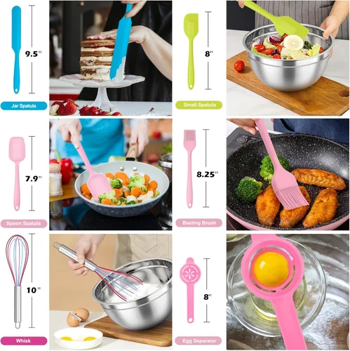 Vista 3 de TeamFar Juego de 7 cuencos para mezclar con tapas, de acero inoxidable, con 16 utensilios de cocina para preparar y servir, 7, 4.5, 3, 2.5, 1.5