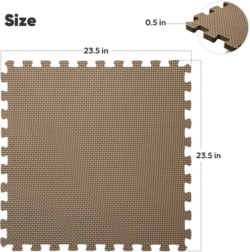 Vista 2 de Tapete de espuma EVA, estilo rompecabezas, baldosas conectables, para equipo de entrenamiento en casa y áreas de juego infantil, 24 x 24 x ½ Marrón
