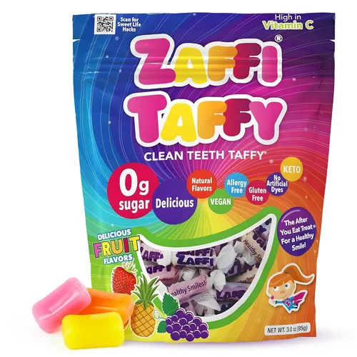 Zaffi Taffy - Caramelos sin azúcar, sin tintes, aptos para dieta cetogénica y diabéticos, golosinas aprobadas por dentistas para niños (sabor a