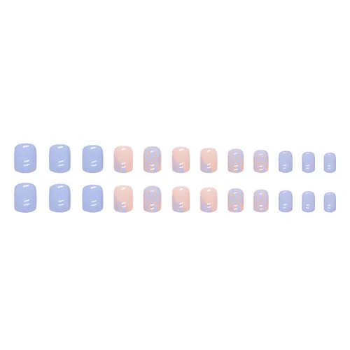 Vista 21 de Uñas postizas cuadradas cortas a presión, uñas postizas azules de cobertura completa con diseños de remolinos, uñas acrílicas brillantes de línea