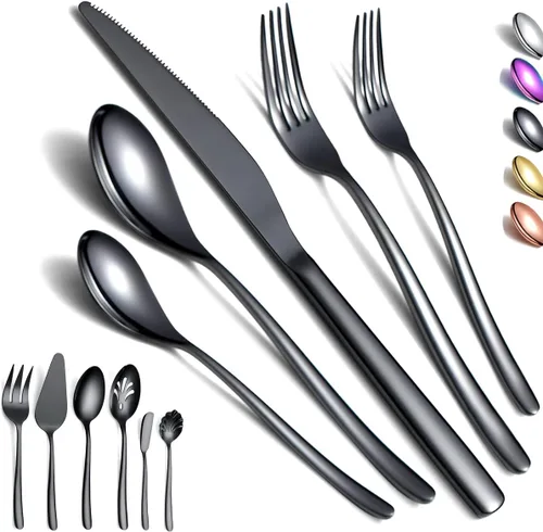 Vista 9 de Juego de cubiertos 20 piezas, juego de cubiertos de acero inoxidable, juego de cubiertos con pulido de espejo, juego de utensilios de servicio