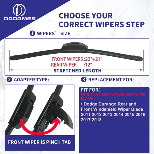 Vista 2 de DODOMES Limpiaparabrisas de 22 pulgadas + 21 pulgadas con limpiaparabrisas trasero de 12 pulgadas de repuesto para Dodge Durango 2011 2012 2013 2014