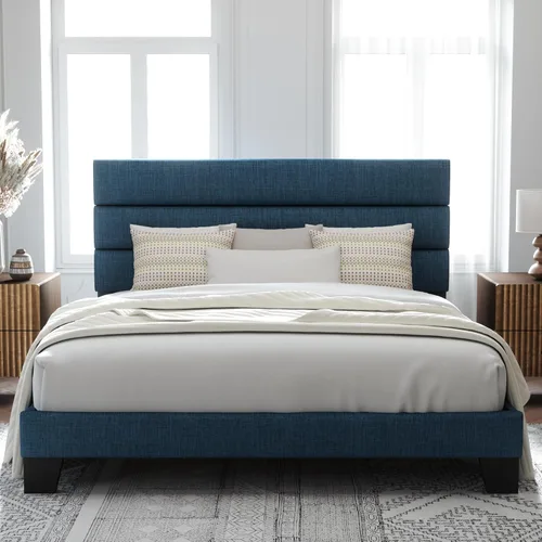 Vista 21 de Allewie Base de cama de plataforma tamaño Queen con cabecera tapizada de terciopelo y soporte de listones de madera, base de colchón completa,