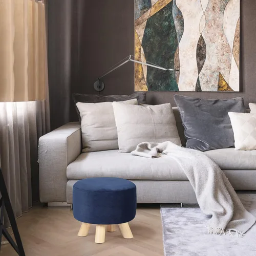 Vista 17 de Asense Taburete otomano redondo pequeño con reposapiés acolchado de tela con patas de madera antideslizantes (multicolor, tela)