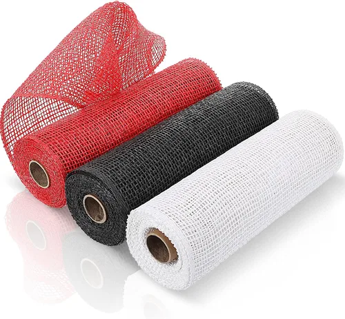 Vista 17 de 3 rollos de malla decorativa de arpillera de poli de 10 pulgadas de ancho, rollos de cinta de malla decorativa de poli para envolver