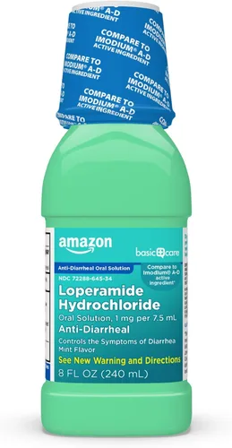 Vista 7 de Amazon Basic Care Solución oral de clorhidrato de loperamide, 1 mg por 7.5 mL, sabor a menta, medicamento antidiarreico para edades de 6 años