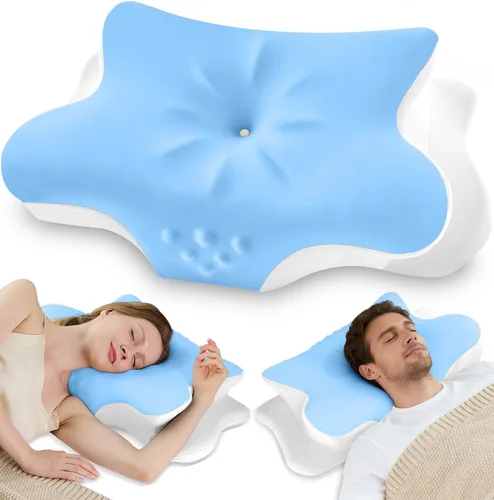 Vista 13 de Almohadas cervicales para el cuello con espuma viscoelástica, almohadas cervicales para aliviar el dolor, almohadas de espuma viscoelástica