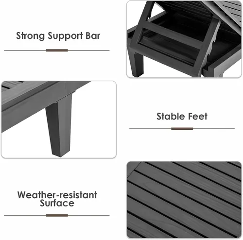 Vista 6 de COSTWAY Sillón reclinable para patio, resistente a la intemperie, ajustable (1, negro)