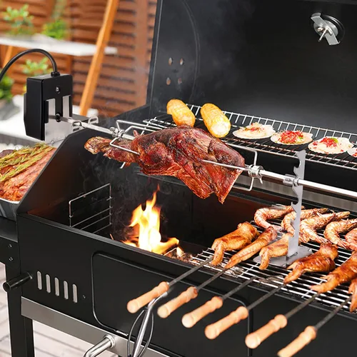 Vista 4 de Dreyoo Kit de parrilla universal para asador, kit de asador giratorio automático de 360° con motor de 120 V 4 W, varilla de asador de 28 pulgadas, 2