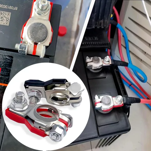 Vista 3 de Terminales de batería, conector de terminal de batería, juego de abrazaderas de terminal de cable de batería, positivo y negativo, 1 par, accesorios