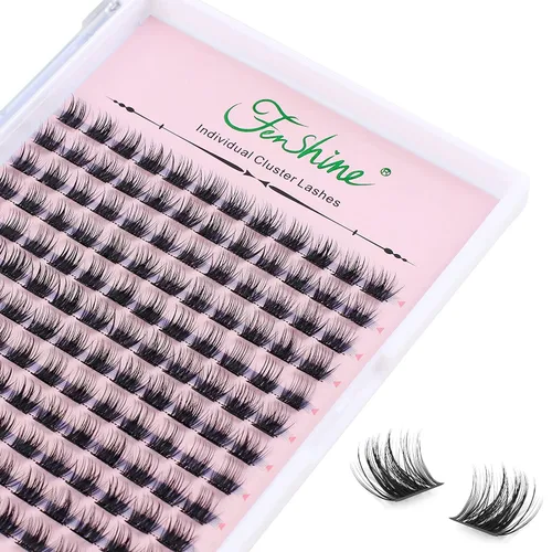 Extensiones de pestañas en racimo, 144 pestañas individuales con tallo ancho, rizo D, longitud de 0.394 in, extensiones de pestañas postizas