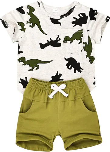 Ropa para bebé niño pequeño, ropa de verano, camiseta de dinosaurio, pantalones cortos con bolsillo, conjunto de 12 meses a 4 años