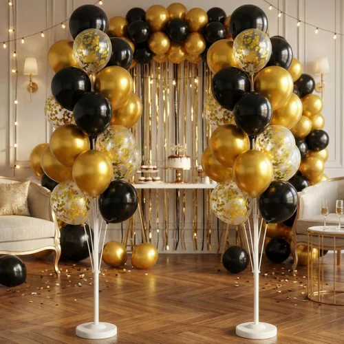 Vista 5 de Juego de 2 columnas de globos con globos de confeti incluidos, con base y poste, decoración de fondo de torre de globos para bodas, baby shower