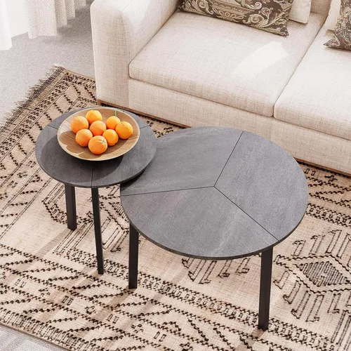 Vista 19 de COSIEST Mesa auxiliar redonda con almacenamiento, mesa de centro negra moderna de 31.5 pulgadas con puerta corredera de 360°, mesa central de madera