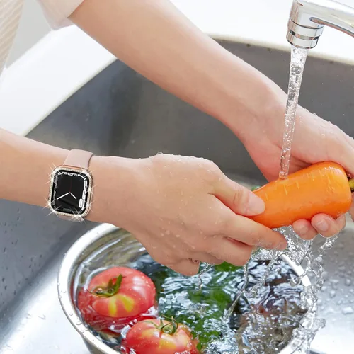 Vista 6 de Funda impermeable brillante 2 en 1 para Apple Watch Series SE 6, 5, 4, 1.732 in, 360, funda protectora de PC delantera y trasera con protector