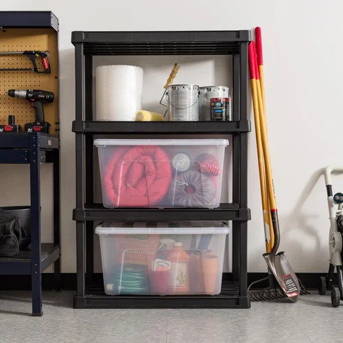 Vista 5 de IRIS USA 94 Qt - Contenedores de almacenamiento de plástico apilables con tapas, paquete de 4 - Libre de BPA, fabricado en EE. UU. - Solución