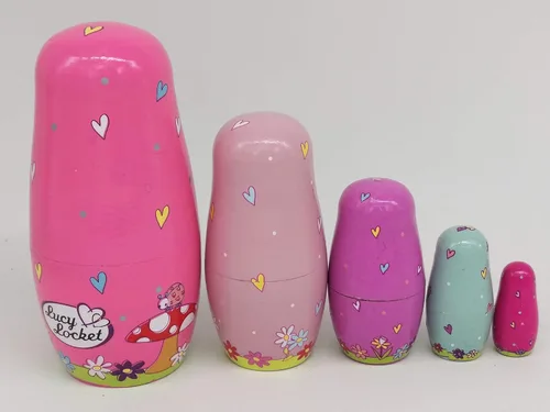 Vista 5 de Muñecas de anidación de ángel rojo rosa Matryoshka de madera rusa, juego de 5 piezas para niños y niñas