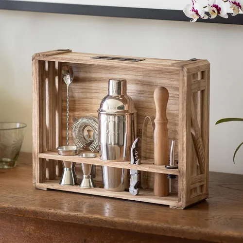 Vista 10 de Mixology - Kit de barman con soporte, juego de barra con 25 tarjetas de kit de cóctel, kit de bar con herramientas de bar, juego de coctelera