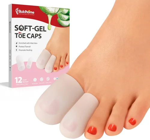 Vista 10 de Bukihome 12 protectores de dedos de los pies, tapones de silicona para amortiguar ampollas de los dedos, maíz, callo, dedos de martillo, ideales