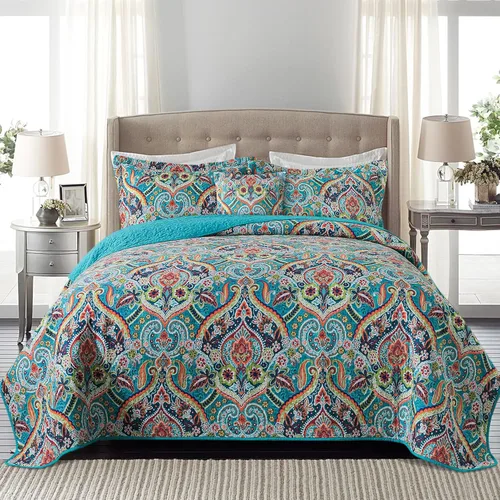 Vista 29 de BEDIFANY Edredón de algodón tamaño Queen, colcha ligera tamaño Queen, color verde azulado, colchas acolchadas, juegos de ropa de cama