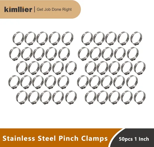 Vista 2 de kimllier 50 abrazaderas de cincha de 1 pulgada, accesorios de acero inoxidable, anillos de crimpado, abrazaderas para conexiones de montaje