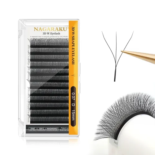 Vista 78 de NAGARAKU Extensión de pestañas en forma de W 3D con volumen en racimo, abanico prefabricado, pestañas postizas de visón sintético mate negro